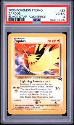 2000 POKEMON PROMO BLACK STAR TOSHINAO AOKI ERR #23 ZAPDOS PSA 4 - Image 1
