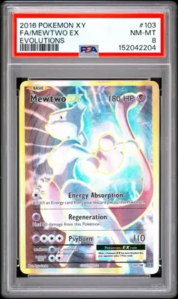 2016 Pokemon XY Evolutions Full Art Mewtwo #103/108 EX PSA 8 - Image 1