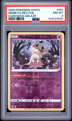 2020 POKEMON SWORD & SHIELD DARKNESS ABLAZE #081 MIMIKYU-REVERSE FOIL PSA 8 - Image 1