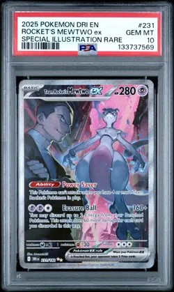 2025 POKEMON DRI SPECIAL ILLUSTRATION RARE #231 TEAM ROCKET'S MEWTWO EX PSA 10 - Image 1