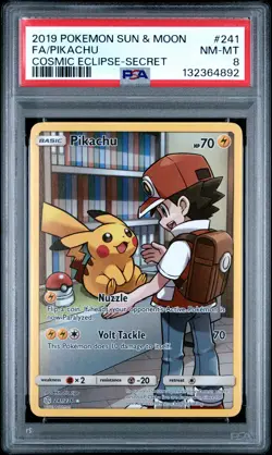 2019 POKEMON SUN & MOON COSMIC ECLIPSE SECRET #241 FULL ART/PIKACHU PSA 8 - Image 1