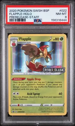 2020 POKEMON SWSH BLACK STAR PROMO PRERELEASE-STAFF #022 FLAPPLE-HOLO PSA 8 - Image 1