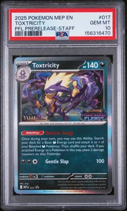 2025 POKEMON MEP PHANTASMAL FLAMES PRERELEASE-STAFF #017 TOXTRICITY PSA 10 - Image 1
