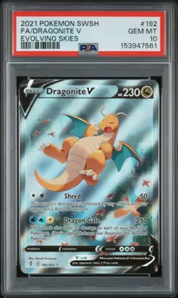 2021 POKEMON SWORD & SHIELD EVOLVING SKIES #192 FULL ART/DRAGONITE V PSA 10 - Image 1