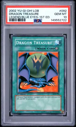 2002 YU-GI-OH! LOB-LEGEND OF BLUE EYES WHITE DRAGON #092 DRAGON TREASURE PSA 10 - Image 1