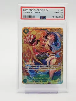 MONKEY D. LUFFY 2025 ONE PIECE SECRET RARE OP13-118 GEM MINT PSA 10 A Q1739 - Image 1