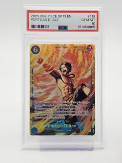 PORTGAS D. ACE 2025 ONE PIECE SECRET RARE OP13-119 GEM MINT PSA 10 B Q1739 - Image 1