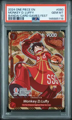 2024 ONE PIECE PROMOS BANDAI CARD GAMES FEST #080 MONKEY D. LUFFY PSA 10 - Image 1