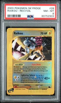 PSA 8 2003 Pokemon Raikou 28/144 Skyridge Reverse Holo Mint Graded - Image 1
