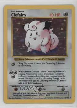 Clefairy Holo Shadowless Pokemon Base Set #5 1999 - Image 1