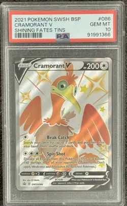 2021 Pokemon Cramorant V PSA 10 Shining Fates Tins Card TCG Full Art Holo - Image 1