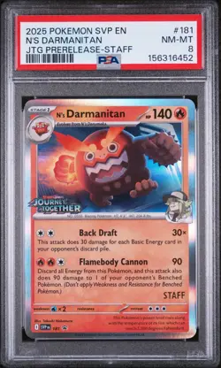 2025 POKEMON SVP PROMO JOURNEY TOGETHER PRERELEASE-STAFF N'S DARMANITAN PSA 8 - Image 1