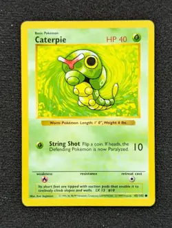 Caterpie 45/102 Common Base Set Shadowless Pokemon LP - Image 1