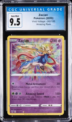 2020 POKEMON VIVID VOLTAGE AMAZING RARE #082 ZACIAN CGC 9.5 - Image 1