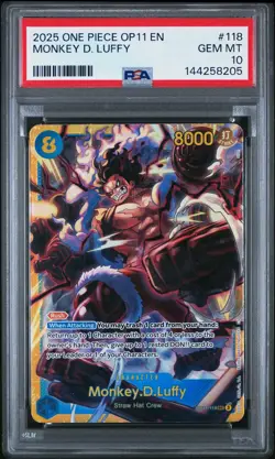 2025 ONE PIECE OP11-A FIST OF DIVINE SPEED #118 MONKEY D. LUFFY PSA 10 - Image 1