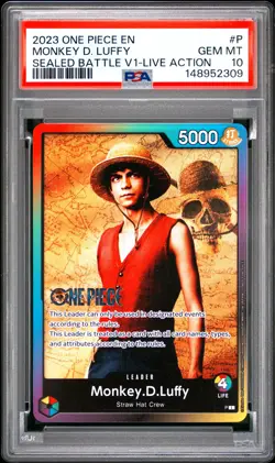 2023 ONE PIECE PROMOS SEALED BATTLE VOL.1-LIVE ACTION #P MONKEY D. LUFFY PSA 10 - Image 1