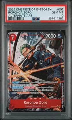 2026 ONE PIECE ADVENTURE ON KAMI'S ISLAND ALT ART #007 RORONOA ZORO PSA 10 - Image 1