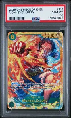 2025 ONE PIECE OP13-CARRYING ON HIS WILL #118 MONKEY D. LUFFY PSA 10 - Image 1