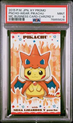 PSA 9 Mega Charizard Y Poncho-Wearing Pikachu MC Business Card Pokemon Japanese - Image 1