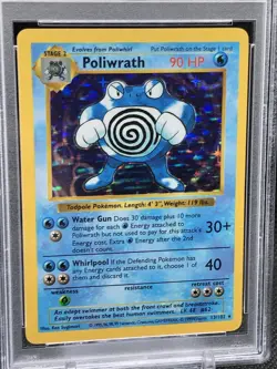 Shadowless Holo Foil Poliwrath # 13/102 Base Set Pokemon Trading Cards PSA 5 EX - Image 2