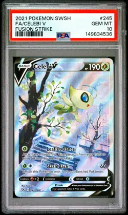 2021 POKEMON SWORD & SHIELD FUSION STRIKE #245 FULL ART/CELEBI V PSA 10 - Image 1