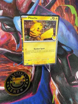 🌀Swirl💫🌀 Pikachu 051 /162 Stamped 2026 Pokemon Day 30 Promo TCG With Coin - Image 3