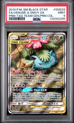 2019 POKEMON SM BLACK STAR PROMO #SM229 FULL ART/VENUSAUR & SNIVY GX PSA 9 - Image 1