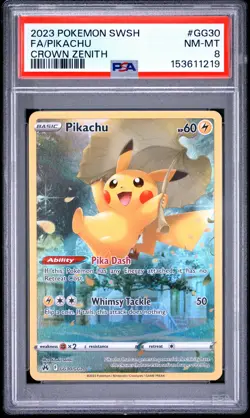 2023 POKEMON SWORD & SHIELD CROWN ZENITH #GG30 FULL ART/PIKACHU PSA 8 - Image 1