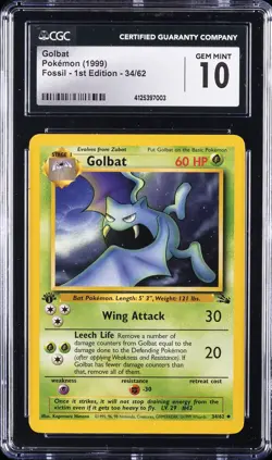 1999 POKEMON FOSSIL 1ST EDITION #34 GOLBAT CGC 10 GEM MINT - Image 1