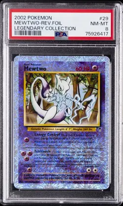 2002 POKEMON LEGENDARY COLLECTION #29 MEWTWO-REVERSE FOIL PSA 8 - Image 1