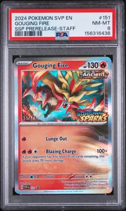 2024 POKEMON SVP PROMO SURGING SPARKS PRERELEASE-STAFF #151 GOUGING FIRE PSA 8 - Image 1