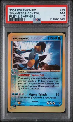 2003 POKEMON EX RUBY & SAPPHIRE #13 SWAMPERT-REVERSE FOIL PSA 7 - Image 1