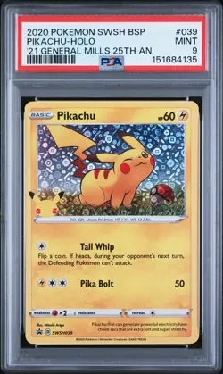 2020 POKEMON SWSH PROMO GENERAL MILLS 25TH ANNIVERSARY #039 PIKACHU-HOLO PSA 9 - Image 1