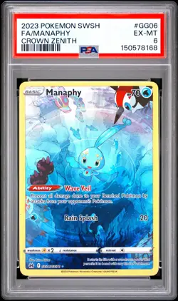2023 POKEMON SWORD & SHIELD CROWN ZENITH #GG06 FULL ART/MANAPHY PSA 6 - Image 1