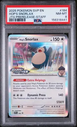 2025 POKEMON SVP PROMO JOURNEY TOGETHER PRERELEASE-STAFF #184 HOPS SNORLAX PSA 8 - Image 1