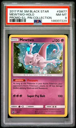 2017 POKEMON SM BLACK STAR PROMO #SM77 MEWTWO-HOLO PSA 8 - Image 1