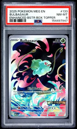 2025 Pokemon MEG EN - Bulbasaur - Enhanced Bstr Box Topper - 133 - PSA 8 - Image 1