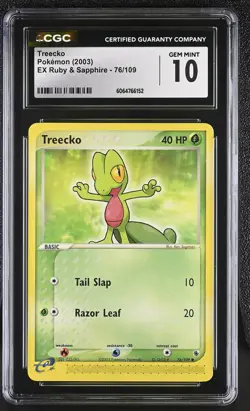 CGC 10 GEM MINT Treecko 2003 EX Ruby & Sapphire 76/109 Pokemon Card - Image 1