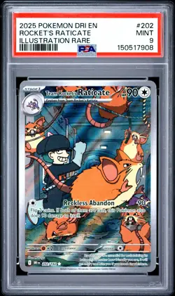 2025 POKEMON DESTINED RIVALS ILLUSTRATION RARE #202 TEAM ROCKET'S RATICATE PSA 9 - Image 1