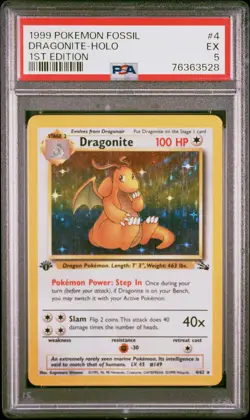 1999 POKEMON FOSSIL 1ST EDITION #4 DRAGONITE-HOLO PSA 5 - Image 1