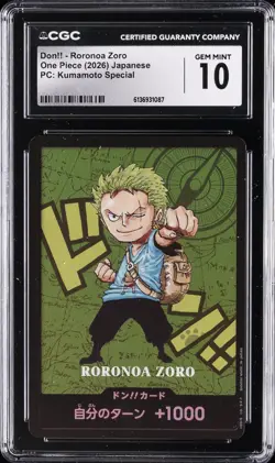 2026 ONE PIECE: JAPANESE KUMAMOTO DON!! - RORONOA ZORO CGC 10 GEM MINT - Image 1