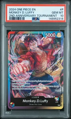 2024 ONE PIECE PROMOS 2ND ANNIVERSARY TOURNAMENT #P MONKEY D. LUFFY PSA 10 - Image 1