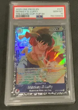 2025 One Piece EN Treasure Cup Top 64 #015 Monkey D. Luffy PSA 10 GEM MINT - Image 1