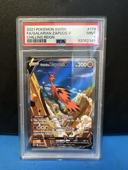 Galarian Zapdos V 174/198 PSA 9 (Alternate Full Art) Pokemon Chilling Reign NM - Image 1