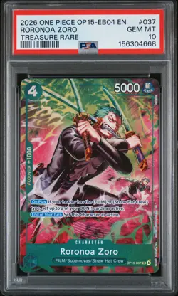 2026 ONE PIECE OP15-EB04-ADVENTURE ON KAMI'S ISLAND #037 RORONOA ZORO PSA 10 - Image 1