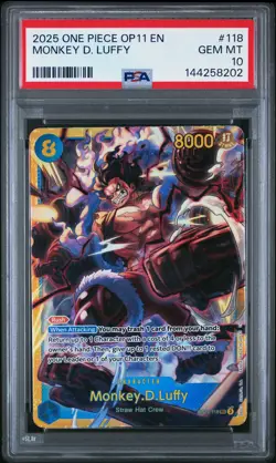2025 ONE PIECE OP11-A FIST OF DIVINE SPEED #118 MONKEY D. LUFFY PSA 10 - Image 1