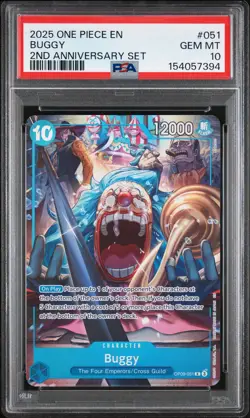 2025 ONE PIECE ENGLISH VERSION 2ND ANNIVERSARY SET #051 BUGGY PSA 10 - Image 1