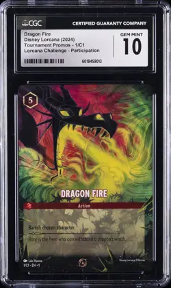 2024 DISNEY LORCANA TOURNAMENT PROMOS #1 DRAGON FIRE CGC 10 GEM MINT - Image 1