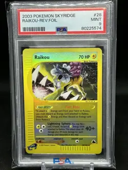 2003 POKEMON SKYRIDGE #28 RAIKOU-REVERSE FOIL PSA 9 - Image 1