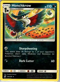 Honchkrow 130/236 Non Holo SM - Unified Minds - Pokemon Card - NM - Image 1